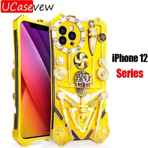 Luxury Unique Gear Metal Armor Case For iPhone 12 Pro Case Shockproof Skull Gold Cover Coque Rugged For iPhone 12 Pro Max 12Mini