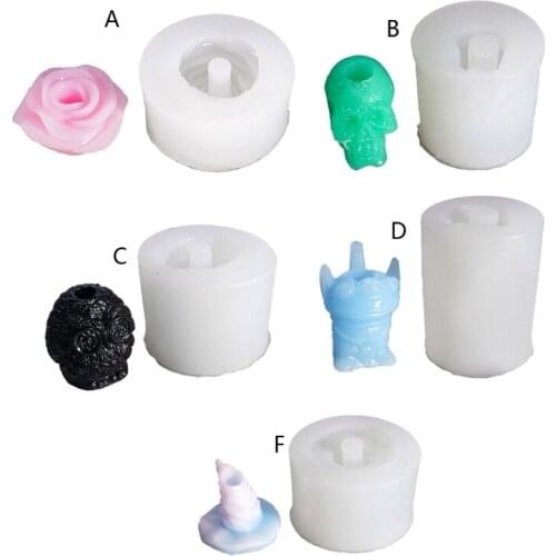 Handmade Cute Rose Flower Straw Topper Silicone Mold Cap ET Skull Straw Topper Mold for 8mm Straws Resin Casting Molds