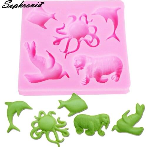 Sophronia M388 Dolphin Octopus Sea Lion Silicone Icing Mold Resin Candle Fondant Chocolate Mould Baking Cake Tool 8.5*7.9*1cm