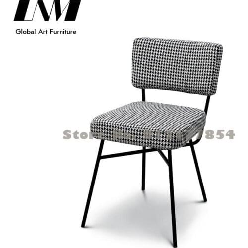 Modern minimalist dining chair light luxury fabric backrest chair home restaurant houndstooth makeup stool Italian Nordic chair