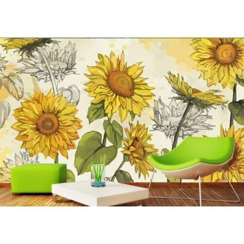 Modern living room video wall background wall bedroom sofa wallpaper seamless wallpaper large mural sunflower spring