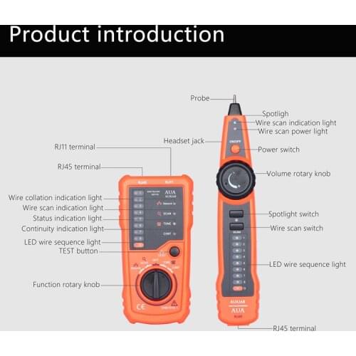 Network Cable Tester Detector AUA168 RJ11 RJ45 Cat5e 6 Phone Line Tracker Oscilloscope Carbon Powder Ethernet LAN