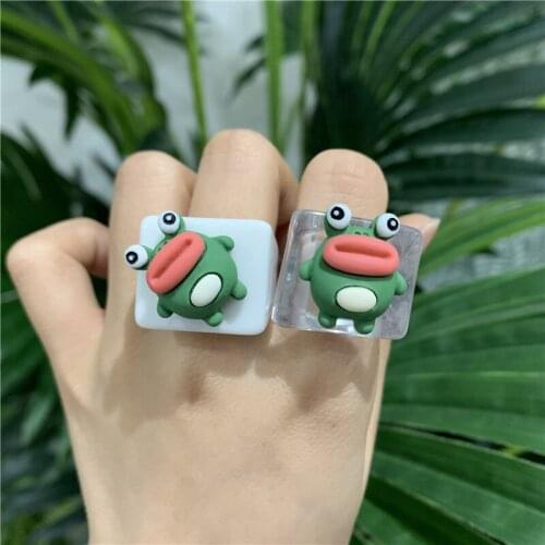 Vintage Handmade Frog Rings for Women Cartoon Cute Animal Harajuku Resin Rings Charms Children Jewelry Friendship Gifts
