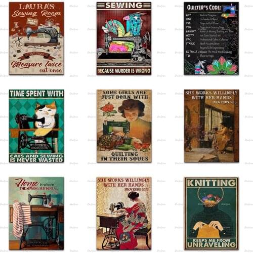 Time Spent With Cats And Sewing Is Never Wasted Poster/ Knitting Keeps Me From Unraveling Wall Art Prints Home Decor Canvas Gift