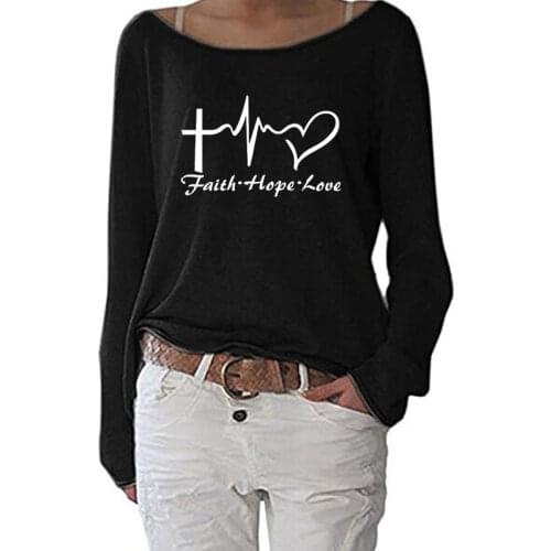Faith Hope Love Letters Print Women t shirt Long Sleeve Funny Autumn Tops Streetwear Tshirt Women Casual Clothes