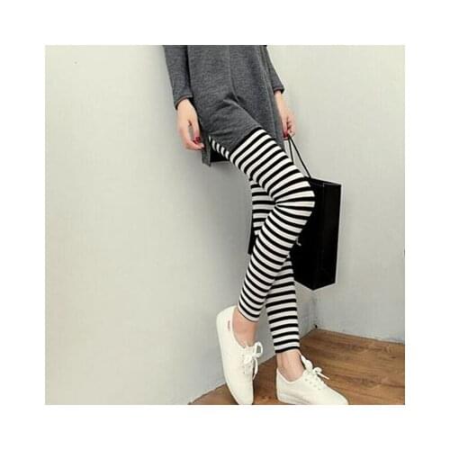 New Hot Plus Size Women Casual Black White Striped Wide Elastic Stripes Stretch Leggings Long Trousers HOT