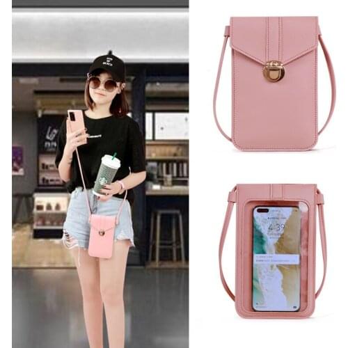Womens tide lock buckle messenger pu leather touch screen mobile phone wallet female retro student buckle small wallet
