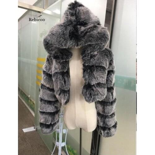 Womens fur coat imitation rabbit fur winter grass mink faux fur coat ladies artificial fur hooded plus size womens jacket 4xl
