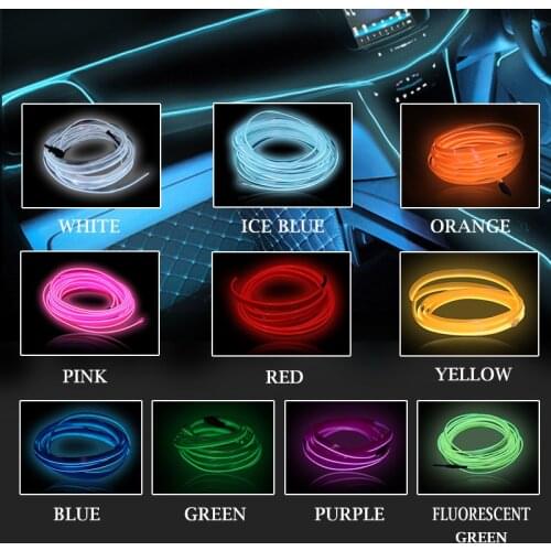 1/2/3/5M Car LED Light Interior Ambient LED Strip Neon Lighting Garland Wire Rope Tube Decoration Flexible Tube Colors Auto Led