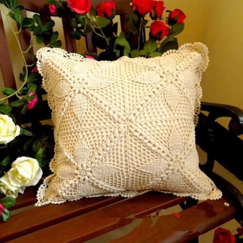 100% Cotton HandMade Crochet Cushion Cover Pillow Cover 40 x40 cm Vintage Floral Hand Crochet knitting Pastoral Cushion Cover
