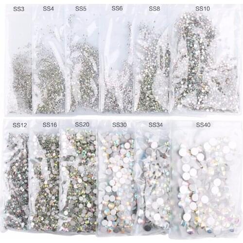 2017 Super Glitter Rhinestones Crystal AB SS3-SS40 Non HotFix FlatBack Glass Nail Art Rhinestones Nail Decorations Sewing Fabric