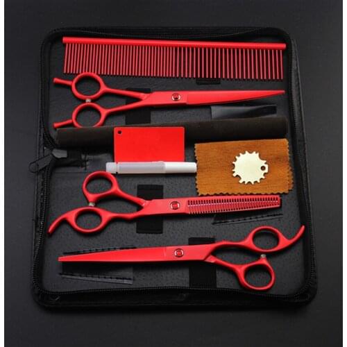 4 kit professional japan red pet 7 inch shears dog grooming hair scissors cutting thinning scissor barber hairdressing scissors