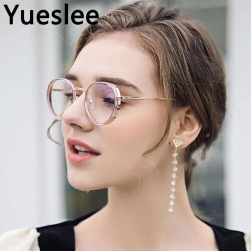 49662 Plastic Titanium Round Anti Blue Light Cat Eye Glasses Frame Men Women Optical Fashion Computer Eyeglasses