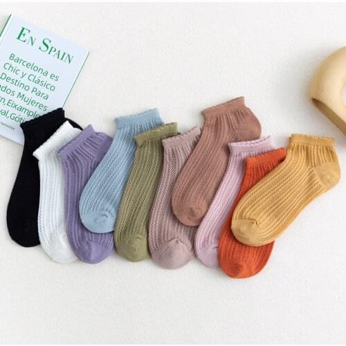 5 Pairs Spring Summer Candy Color Women Ankle Sock Classic Cotton Soft Breathable Funny Cute Solid Color Art Boat Sock Short Sox