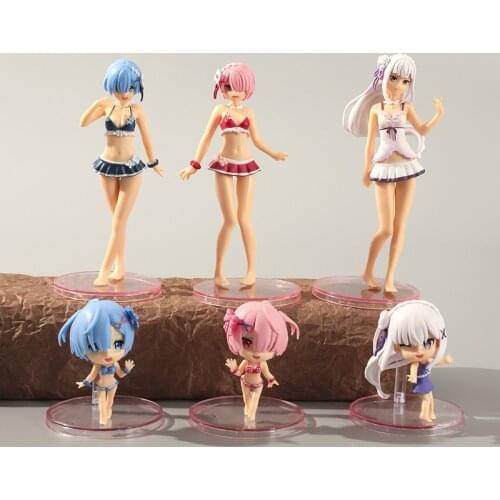 6pcs/set Kawaii Re:Life In A Different World From Zero Anime Figure PVC Toys Cute Rem Ram Emilia Sexy Dolls Room Decor Boy Gifts