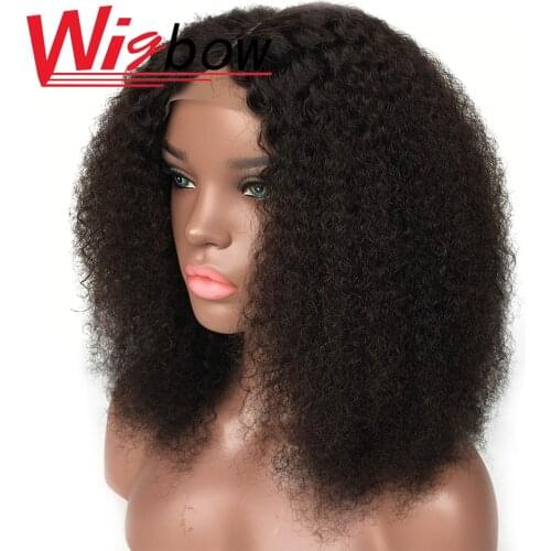 Afro Kinky Curly Middle Part Wig Lace Closure Human Hair Wigs Full Natural Color 4*4 Lace Wig 180% Peruvian Remy Curly Hair Wig