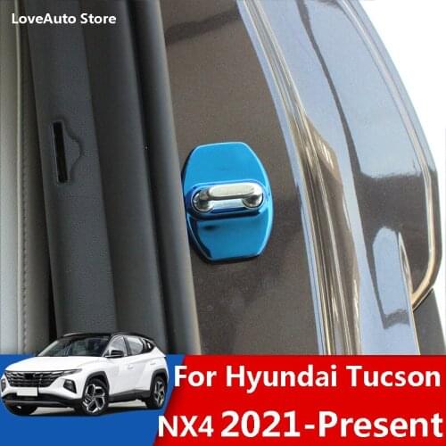 Car Stainless Steel Door Lock Protective Cover Exterior Decorative Trim for Hyundai Tucson NX4 2021 2022 Accessories