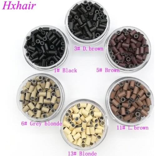 Freeshipping - 10000pcs 4.0mm With Silicone Copper Tube Rings Links Beads / Black D-Brown Brown L-Brown D-Blonde Blonde