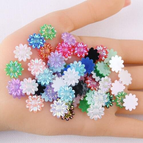 BOLIAO New 40Pcs 12mm Sun Flower Acryl Flat Back Appliques Glue on Bags/Clothes Handmade Art Work Decoration Not Hole R339