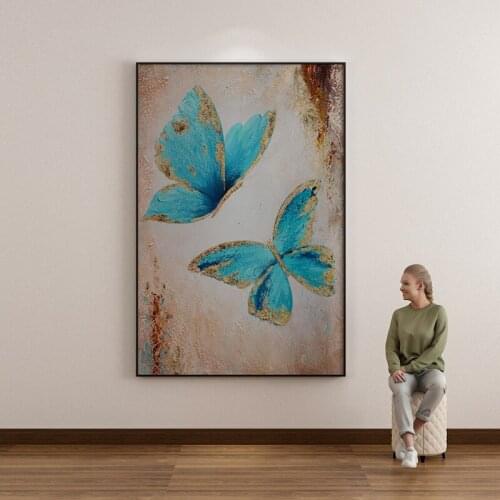 Handmade Painting Large Wall Art Canvas Painting Retro Butterfly Painting Decorative Picture Living Room End Vertical Painting