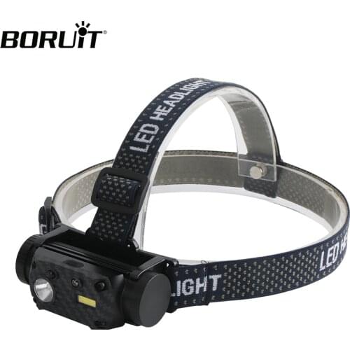 BORUiT QC101 IR Motion Sensor Headlamp XM-L2 COB LED Max.800LM Headlight 21700/18650 Rechargeable Head Torch for Camping Hunting