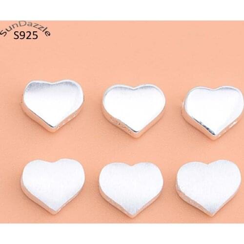 2pcs Genuine Real Pure Solid 925 Sterling Silver Heart Spacer Beads Loose Bead Necklace Bracelet DIY Jewelry Making Findings