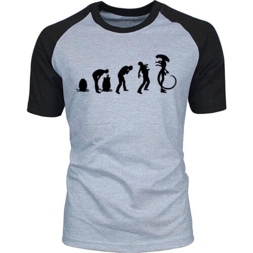 MEN Evolution of Alien T Shirt Summer Cool Printed raglan Short Sleeve Cotton Evolution T Shirts Men O Neck Tops