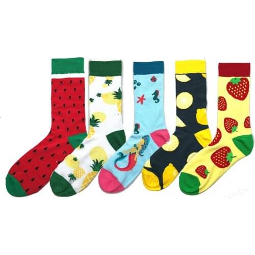 Korean Style Womens Socks New 2020 Autumn Winter Happy Socks Funny Kawaii Lemon Strawberry Pineapple Printed Calcetines Mujer