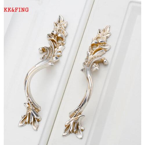 KK&FING Antique European ancient silver Furniture Cabinet Handles simple garden handle Drawer Knobs wine cabinet door handle
