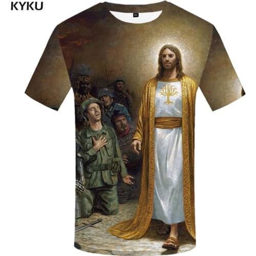 KYKU Jesus T-shirt Men War Anime Clothes Military Tshirts Casual Personality Tshirt Printed Personality T-shirts 3d
