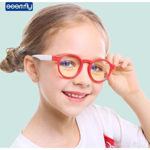 Seemfly Baby Fashion Anti Blue Light Glasses Round Frame Silicone Kids Eyeglasses Antifatigue Computer Goggles For Girls&Boys