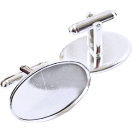 Wholesale Silver Plated Oval Bezel Blank Setting Cufflinks Blanks Cuff Links Match 18x25mm Cabochon CL024