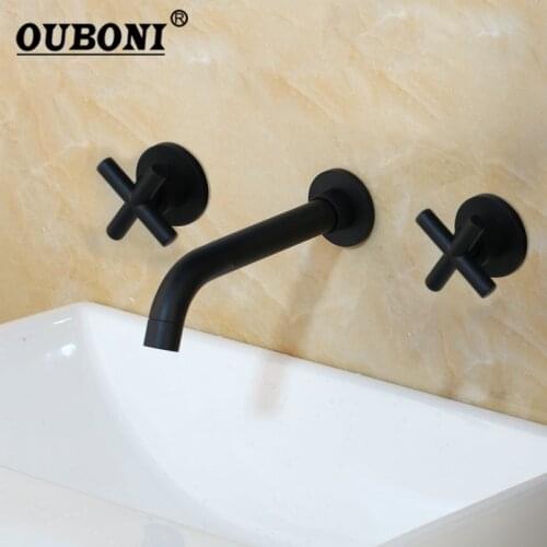 OUBONI Golden Bathtub Basin Chrome Antique Brass Bathroom Sink Mixer Tap Faucet 3 Pcs Black Faucet Dual Handle Sink Mixer Tap