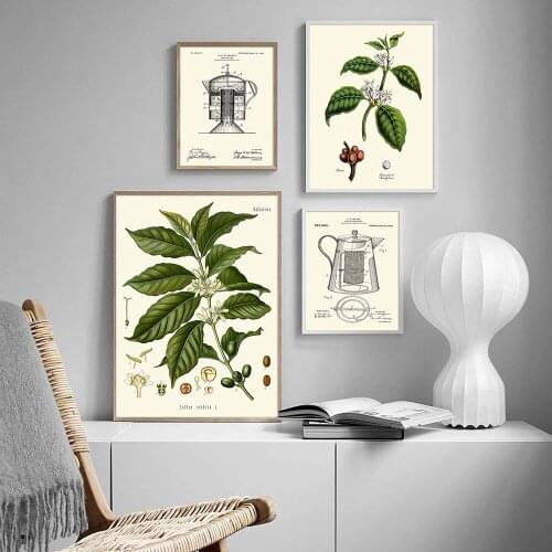 Coffee Poster Coffee Shop Kitchen Decoration Home Arabic Liberian Green Plant Pot Bar Canvas Wall Art Picture For Living Room
