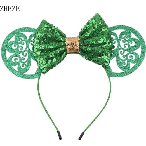 Mouse Ears Green 3.3" St Patricks 2021 New Arrival Women & Girl Hairband Classical Festival Hair Accessories Trendy Party Gift
