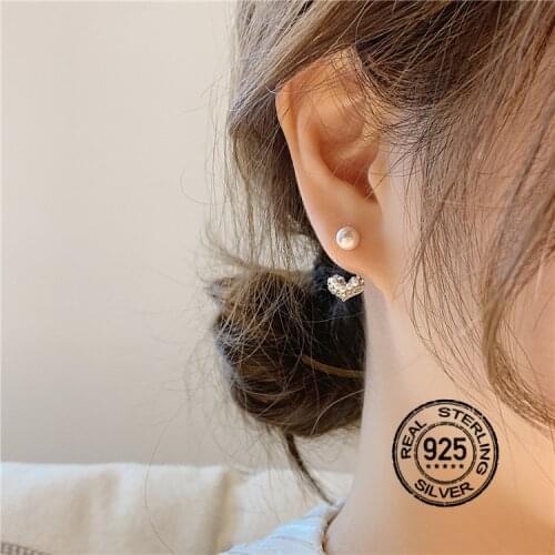 S925 Silver Needle Pearl Heart Stud Earrings For Women Korea Cute Fashion Hot Sale Charm New Trendy Girl Wedding Jewelry INEFFA