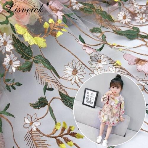 1meter 135cm Diy net yarn embroidery mesh lace fabrics Small broken flower dress skirt clothing net cloth embroidered fabrics