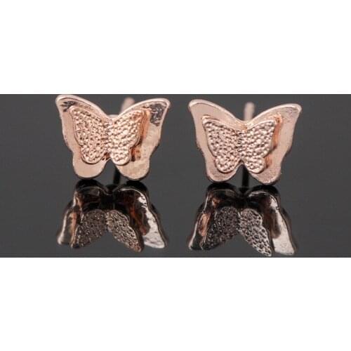 Alloy Three-dimensional Frosted Double Butterfly Small Earrings Fashion Wild Insect Statement Ear Jewelry Wholesale