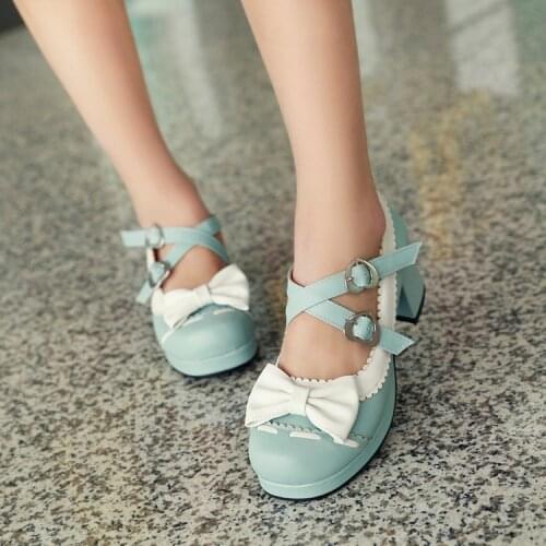 Sweet Lolita Bow Princess High Heel Platform Shoes Japanese Harajuku Daily Buckle Sandals Shoes