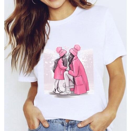 Female T-shirts 2021 Fashion Mom daughter Print Women Tshirt Summer Ladies Tees Graphic Short sleeve streetwear Tee Shirt femme