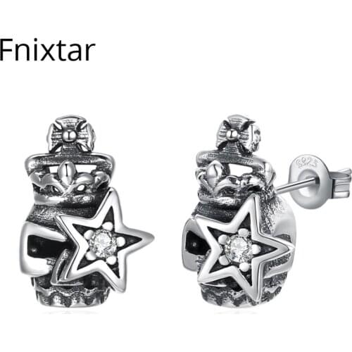 Fnixtar Vintage 2018 Real 100% 925 Sterling Silver Star Stud Earring for Women Jewelry Earrings Fashion Jewelry Making Wholesale
