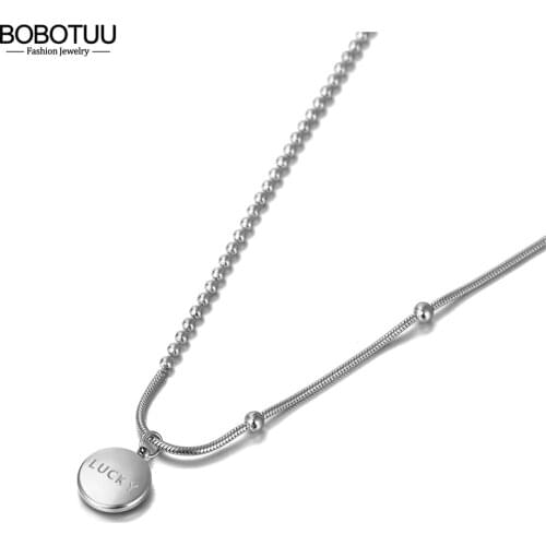 BOBOTUU Original Design Fashion Lucky Charm Pendant Necklace For Women Titanium Stainless Steel Bohemia Party Necklace BN20138