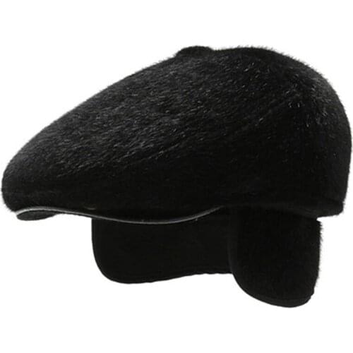Winter Warm Hats For Old Men Flat Cap Winter Faux Fur Newsboy Hat With Earflaps Beret Dad Hat For The Elderly Peaked Caps