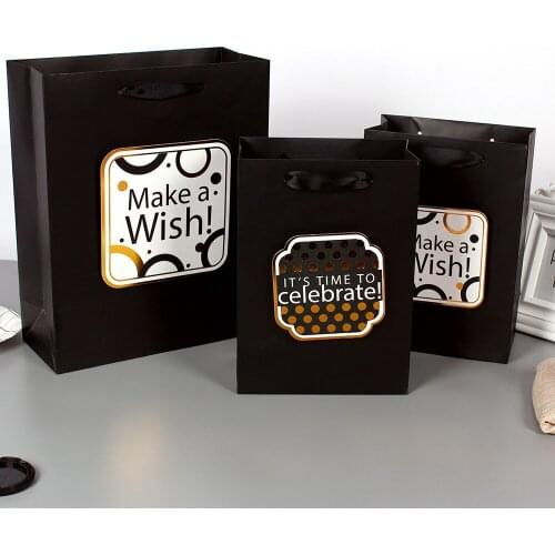 Big Size 10pcs Gold print Gift Bags Kraft Paper Bag Boutique Gift Bag Shopping Bag Wedding Birthday Party Favors