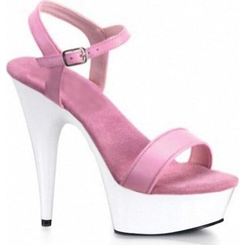 15 cm glass slipper Super stilettos Roman shoes soft face hollow out sandals Fish mouth shoes taking pictures
