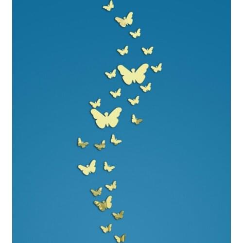 25Pcs Mirror Butterfly Wall Sticker for Kids DIY Fashion Acrylic Decorative for Kitchen Rooms Wall Art Decal Home Decoration D
