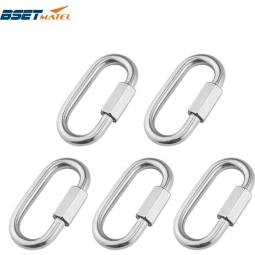 5PCS 5mm 304 Stainless Steel Carabiner Oval Screwlock Quick Link Lock Ring Hook Chain Rope Connector Buckle Locked Hook