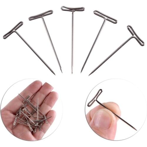 50pcs T-PINS (38mm) For Wig On Foam Head Style T Pin Needle Brazilian Indian Mannequin Head Type Sewing Hair Salon