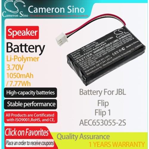 CameronSino Battery for JBL Flip Flip 1 fits JBL AEC653055-2S Speaker Battery 1050mAh/7.77Wh 7.40V Li-Polymer Black
