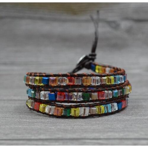 Bohemia Chakra Multi Color Crystal Beads Bracelets Rainbow Wrap Bracelet Braided Beaded Bracelet for Women Jewelry Accessories